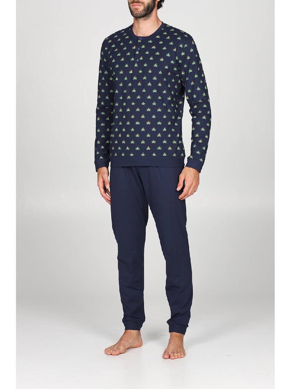 Julipet Pigiama Modello Tuta In Traspirante E Fluido Jersey Di Puro Cotone, Disegni "rana"