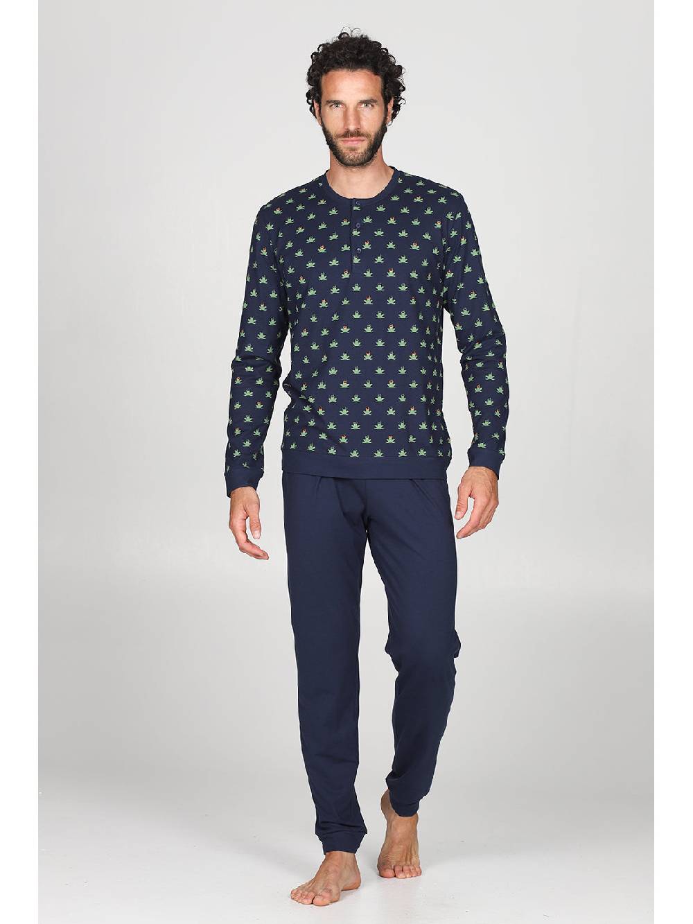 Julipet Pigiama Modello Tuta In Traspirante E Fluido Jersey Di Puro Cotone, Disegni "rana"