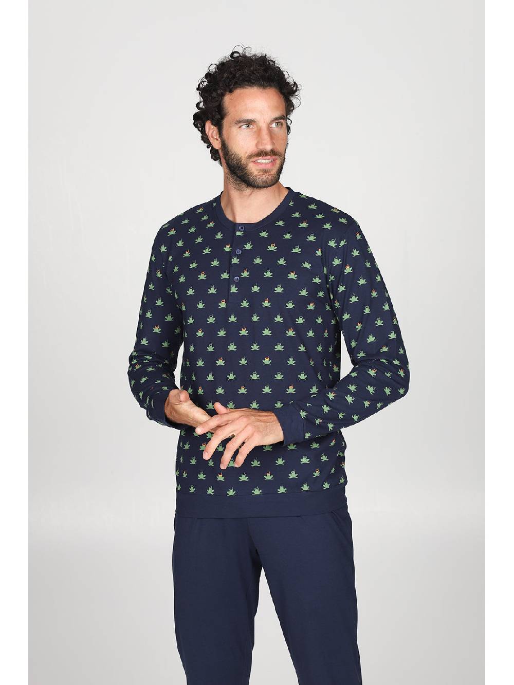 Julipet Pigiama Modello Tuta In Traspirante E Fluido Jersey Di Puro Cotone, Disegni "rana"