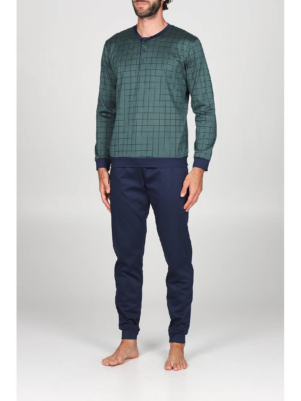 Julipet Pigiama Serafino Con Maglia Disegni A Quadri, In Ricercato Luxury Jersey