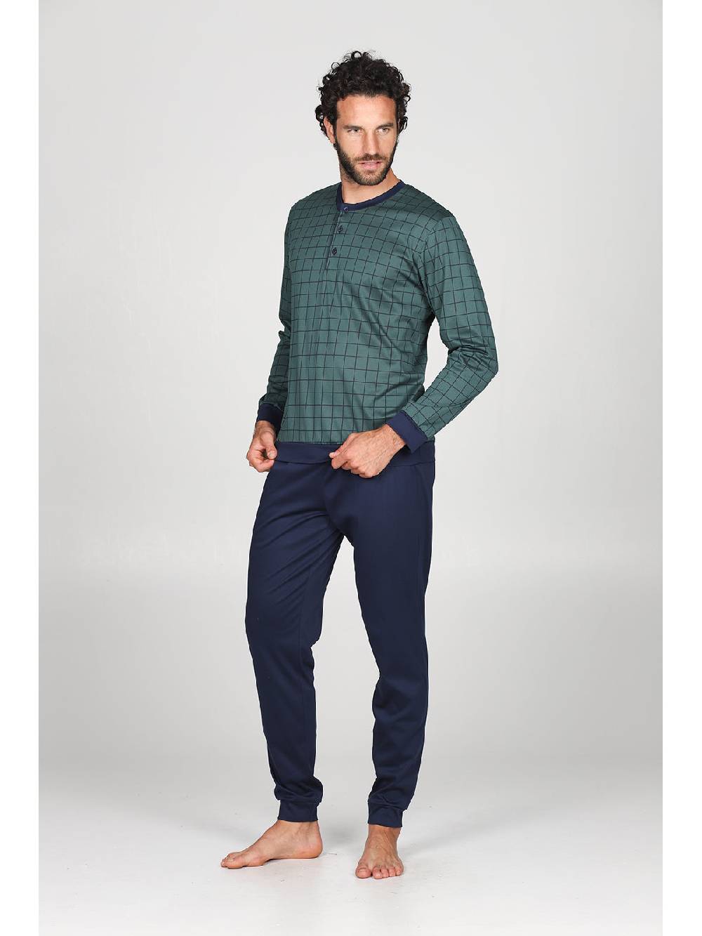 Julipet Pigiama Serafino Con Maglia Disegni A Quadri, In Ricercato Luxury Jersey