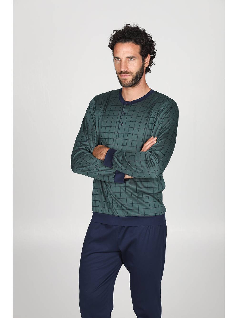 Julipet Pigiama Serafino Con Maglia Disegni A Quadri, In Ricercato Luxury Jersey