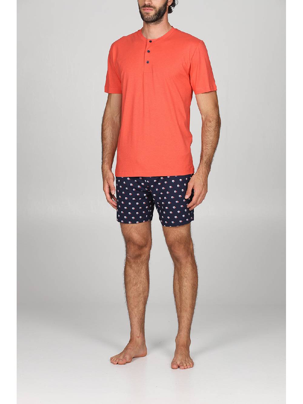 Julipet Pigiama Serafino, In Esclusivo Jersey Di Puro Cotone S/z, Disegno "pesci" Nei Pantaloncini