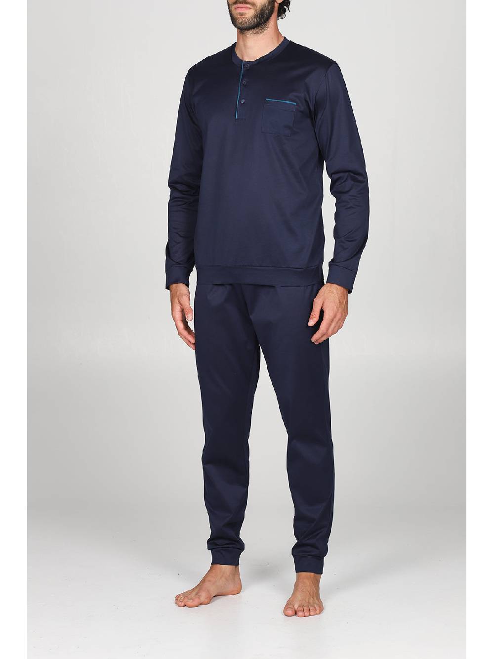 Julipet Pigiama Serafino In Pregiato E Lucente Puro Cotone Mercerizzato Colore Blu