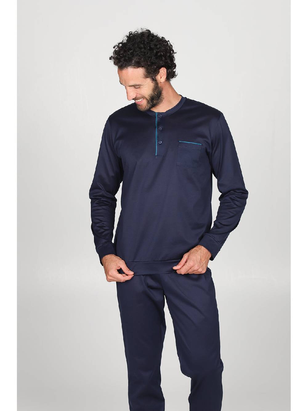 Julipet Pigiama Serafino In Pregiato E Lucente Puro Cotone Mercerizzato Colore Blu