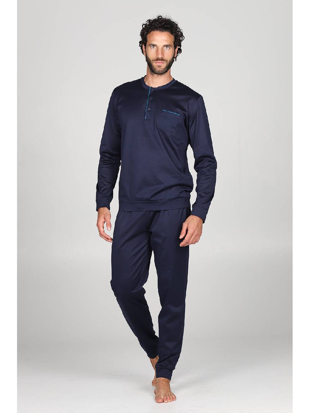 Julipet Pigiama Serafino In Pregiato E Lucente Puro Cotone Mercerizzato Colore Blu