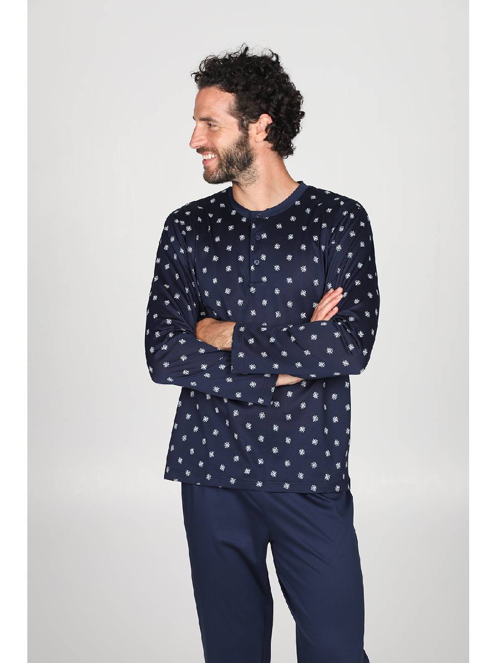 Julipet Pigiama Serafino In Pregiato Puro Cotone Mercerizzato, Disegno "bussola"