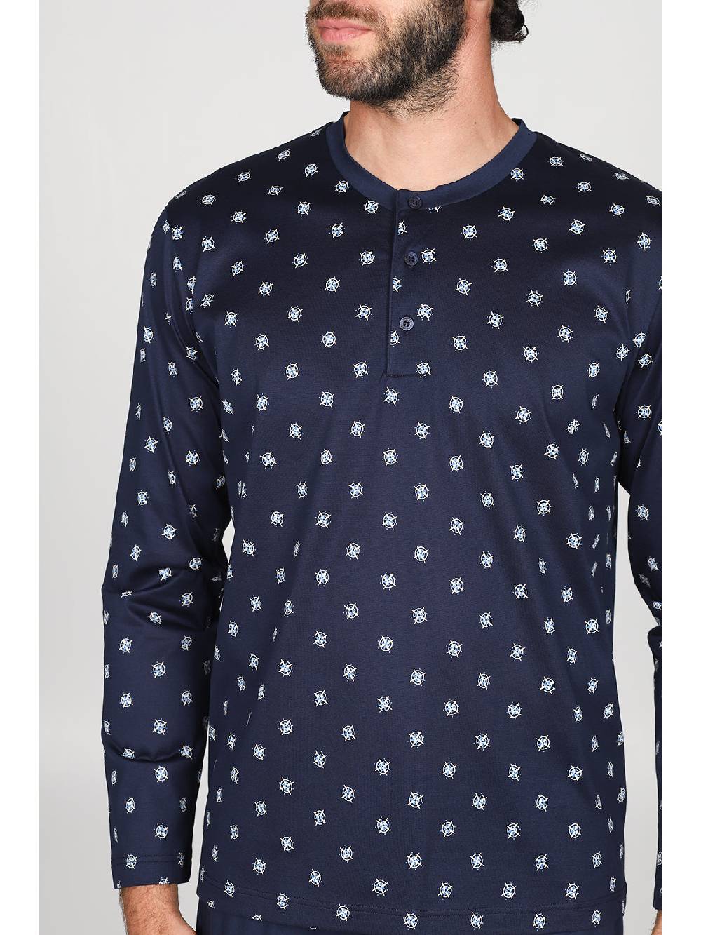 Julipet Pigiama serafino in pregiato puro cotone mercerizzato, disegno "bussola"