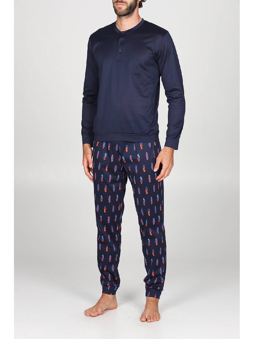 Julipet Pigiama Serafino In Puro Cotone Mercerizzato, Dalla Mano Setosa In Fantasia "surf"