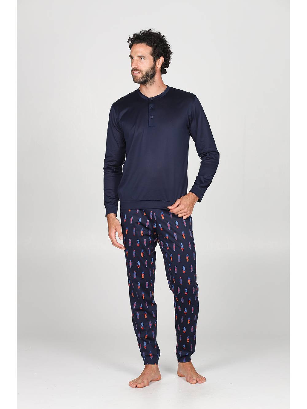 Julipet Pigiama Serafino In Puro Cotone Mercerizzato, Dalla Mano Setosa In Fantasia "surf"