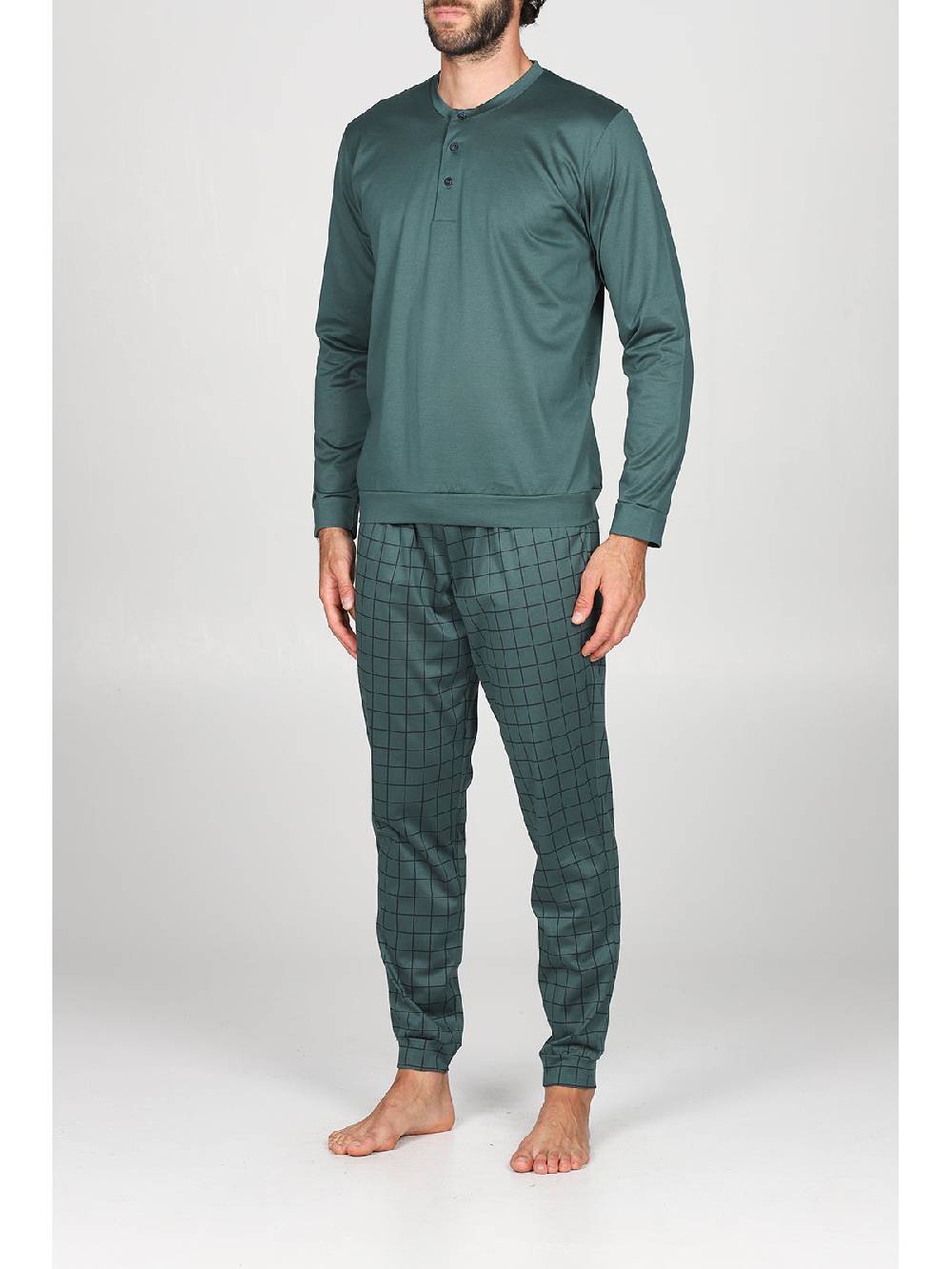 Julipet Pigiama Serafino In Setoso Cotone Mercerizzato, Con Fantasia A Quadri Nei Pantaloni