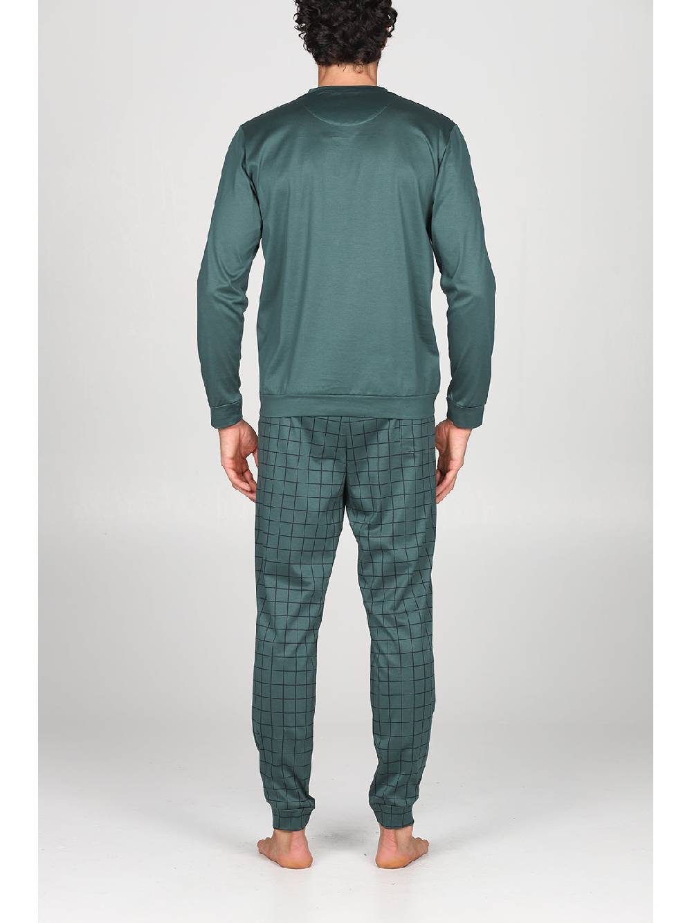 Julipet Pigiama Serafino In Setoso Cotone Mercerizzato, Con Fantasia A Quadri Nei Pantaloni