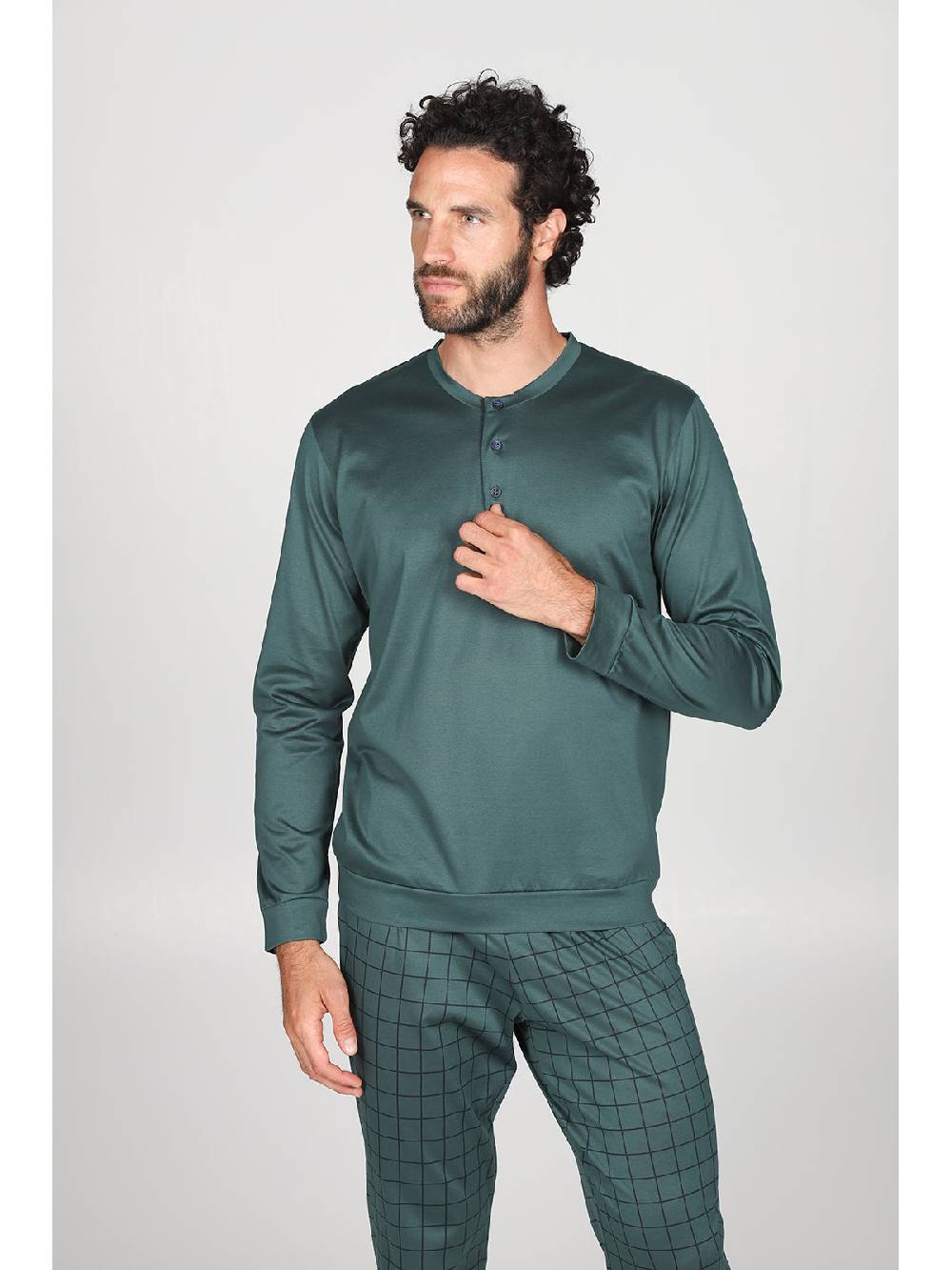 Julipet Pigiama Serafino In Setoso Cotone Mercerizzato, Con Fantasia A Quadri Nei Pantaloni