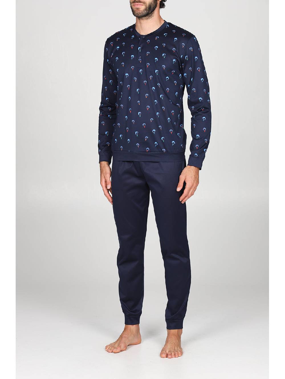 Julipet Pigiama Serafino In Setoso Puro Cotone Mercerizzato Fantasia "parapendio"