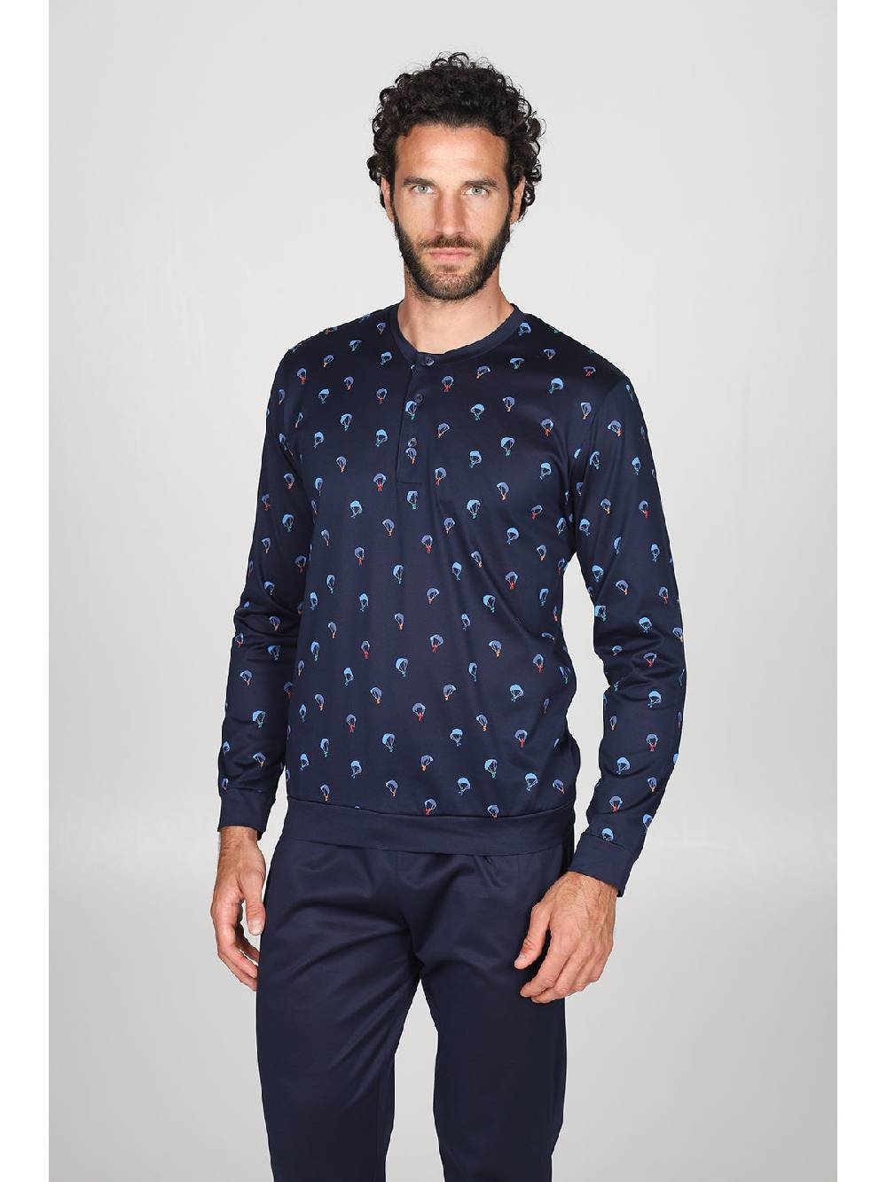 Julipet Pigiama Serafino In Setoso Puro Cotone Mercerizzato Fantasia "parapendio"