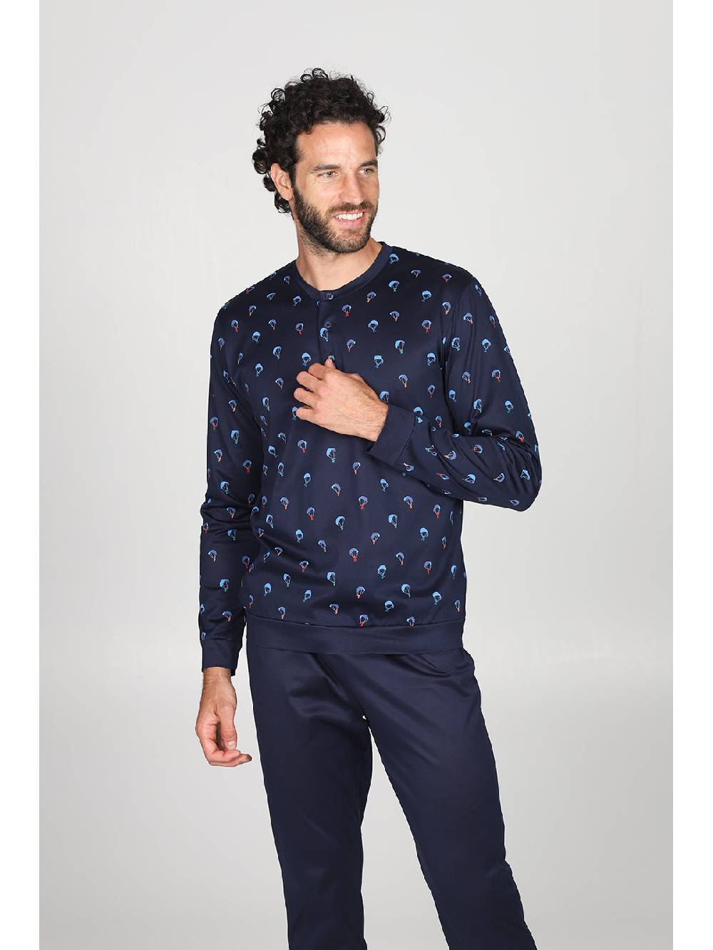 Julipet Pigiama Serafino In Setoso Puro Cotone Mercerizzato Fantasia "parapendio"