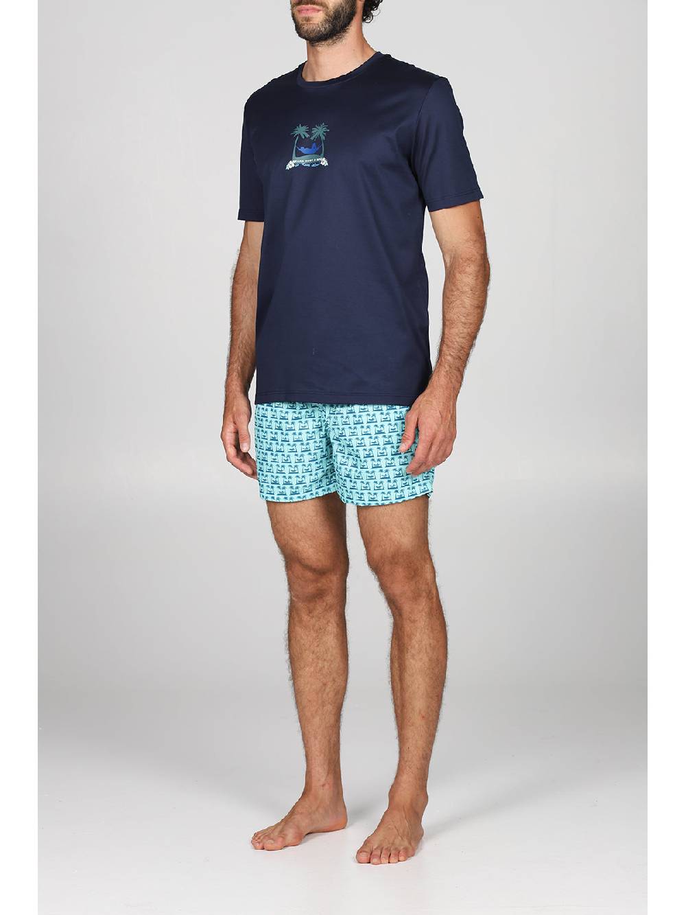 Julipet T-shirt In Jersey Di Puro Cotone Blu, Con Stampa Piazzata "palme"