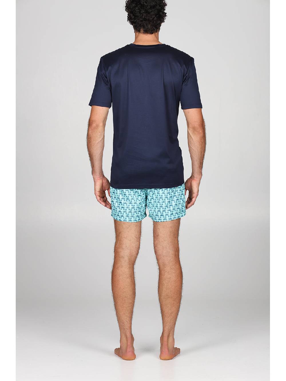 Julipet T-shirt In Jersey Di Puro Cotone Blu, Con Stampa Piazzata "palme"