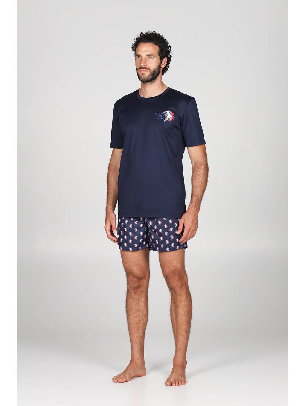 Julipet T-shirt In Jersey Di Puro Cotone Blu, Con Stampa Piazzata "indiano"