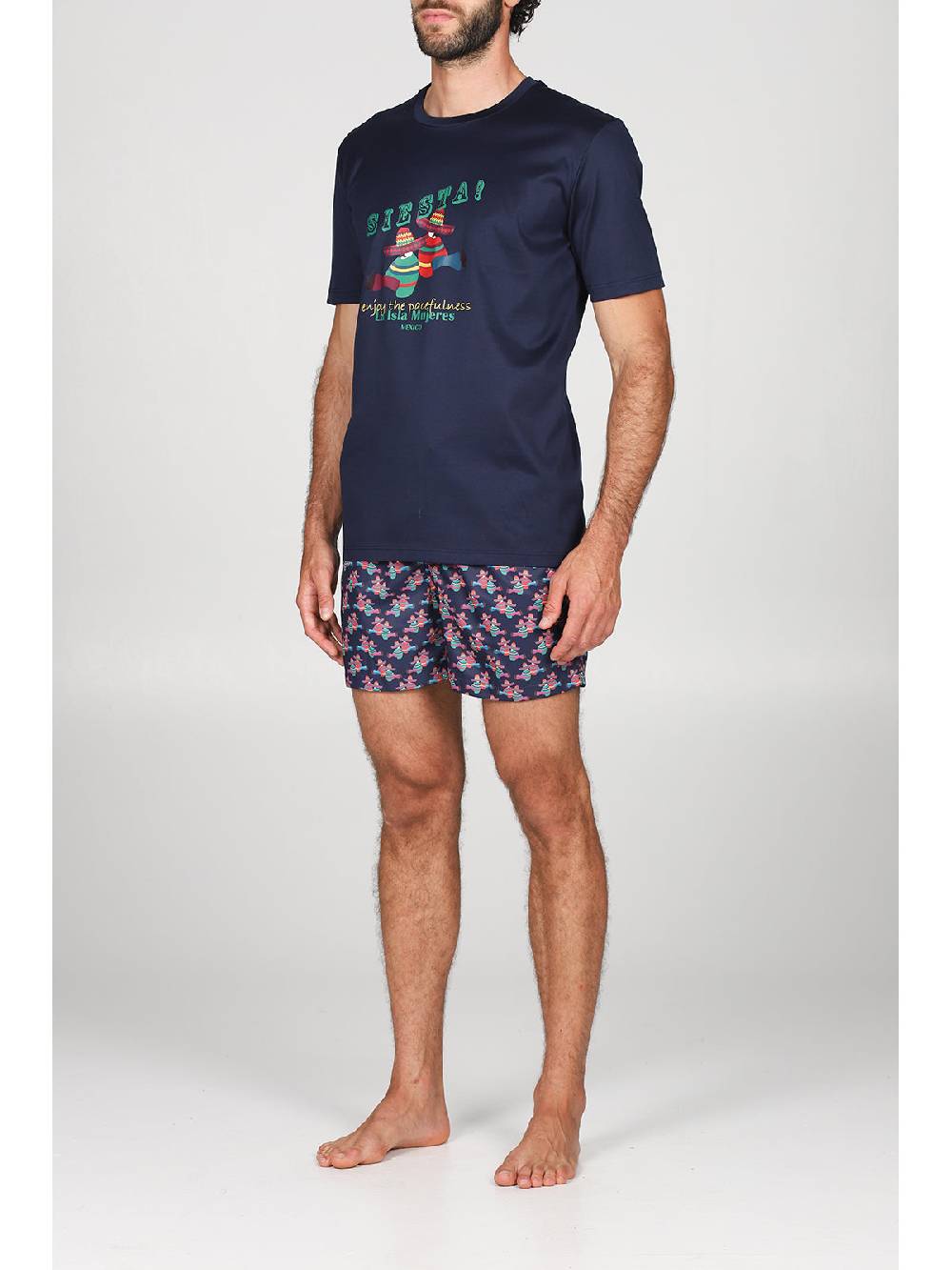 Julipet T-shirt In Jersey Di Puro Cotone Blu, Con Stampa Piazzata "siesta"