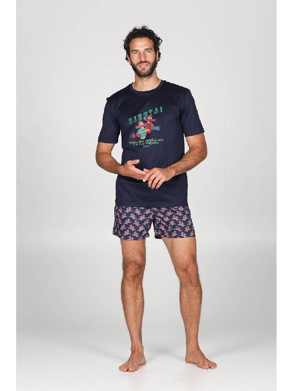 Julipet T-shirt In Jersey Di Puro Cotone Blu, Con Stampa Piazzata "siesta"