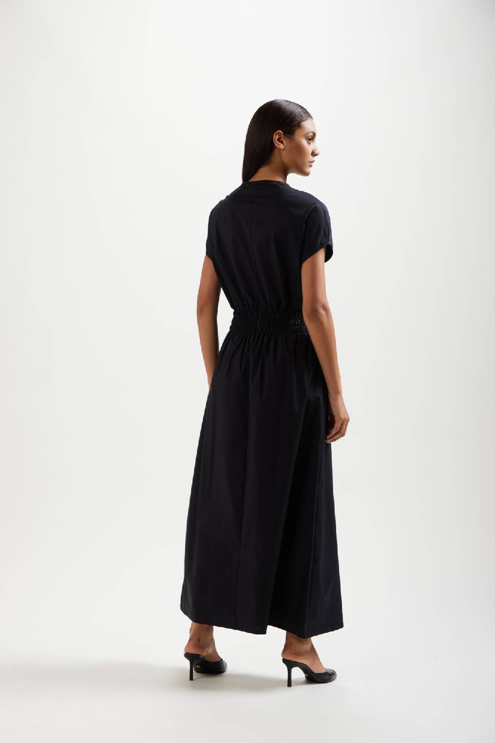 Kangra Cashmere Abito Lungo Con Fascione Elastico In Popeline