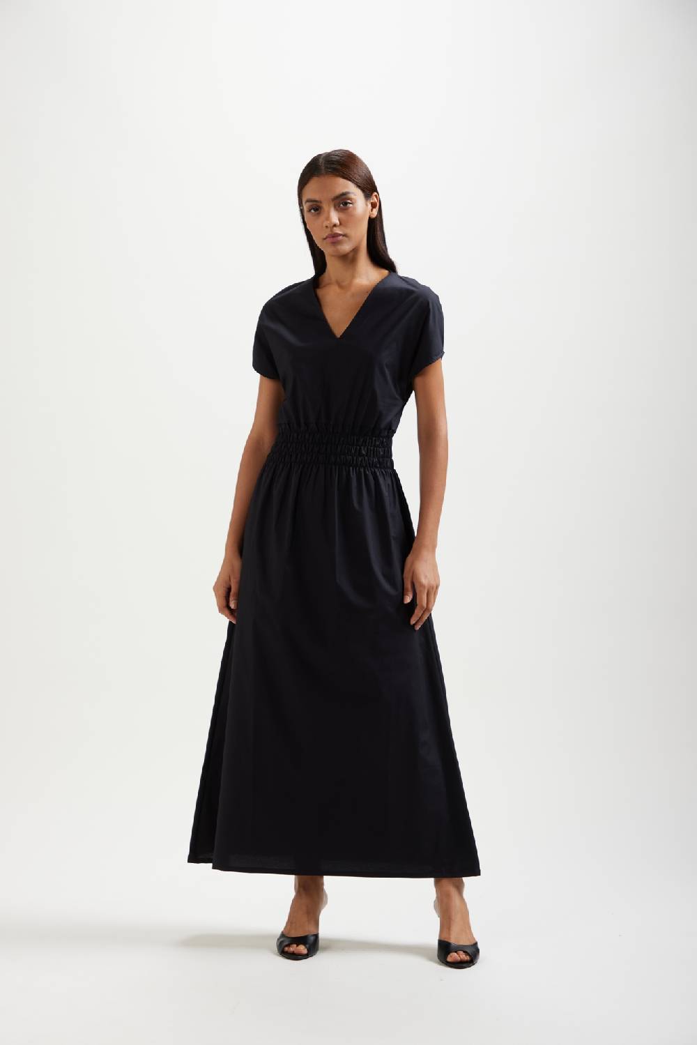 Kangra Cashmere Abito Lungo Con Fascione Elastico In Popeline