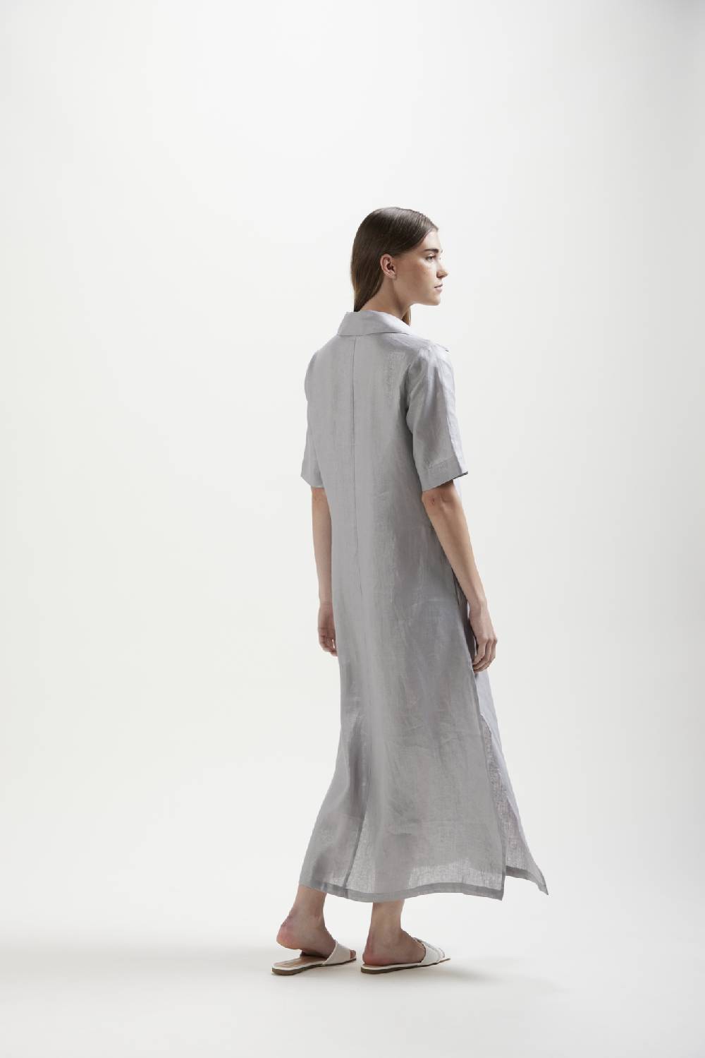 Kangra Cashmere Abito Lungo In Tela Di Lino Con Spacchi