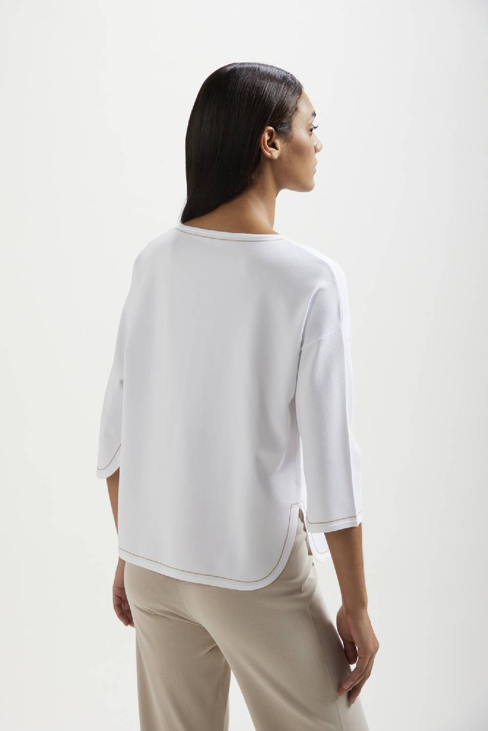 Kangra Cashmere Barchetta Rasata Stondata Con Impuntura A Contrasto