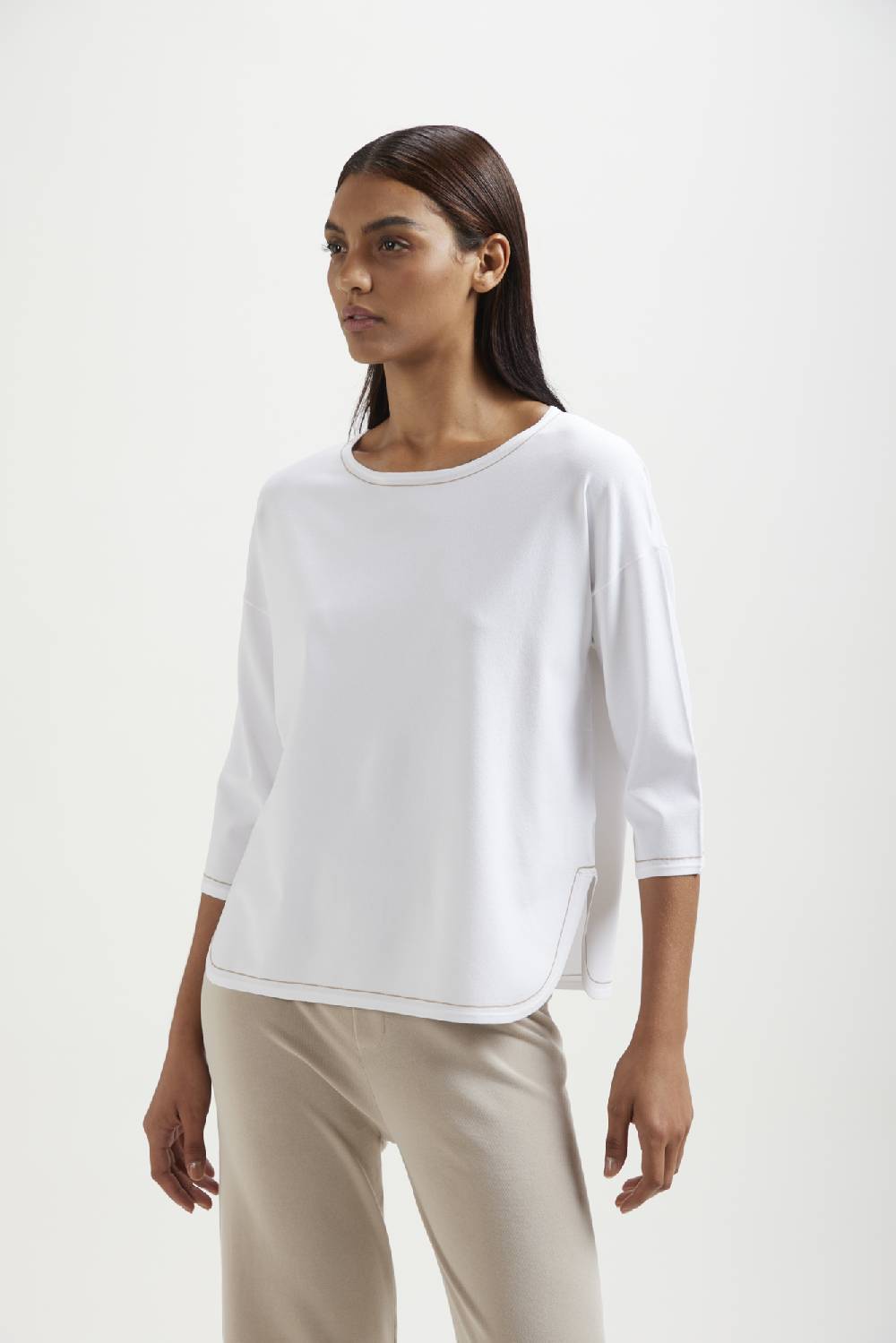 Kangra Cashmere Barchetta Rasata Stondata Con Impuntura A Contrasto