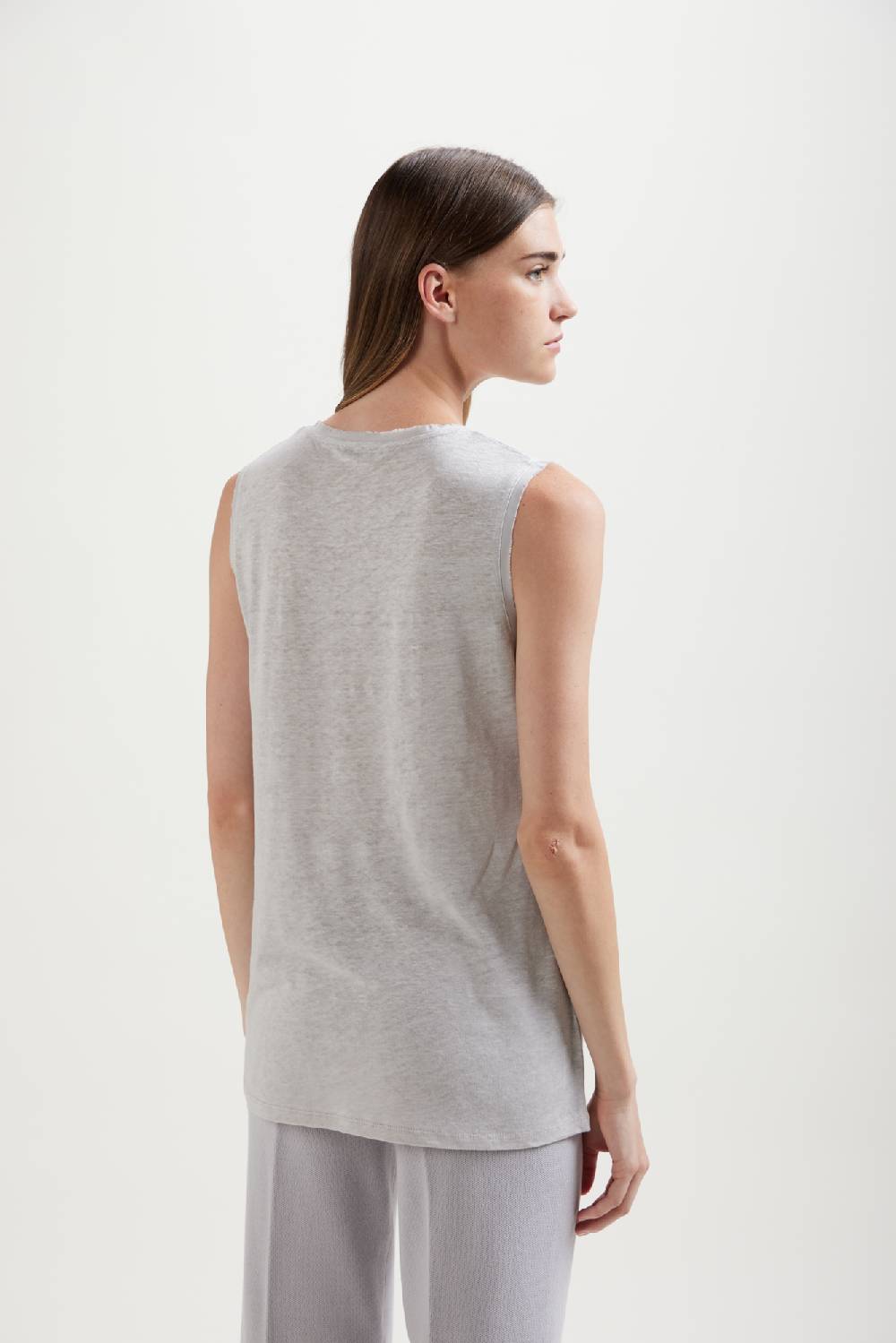 Kangra Cashmere Canotta In Jersey Lino Con Dettagli Di Seta