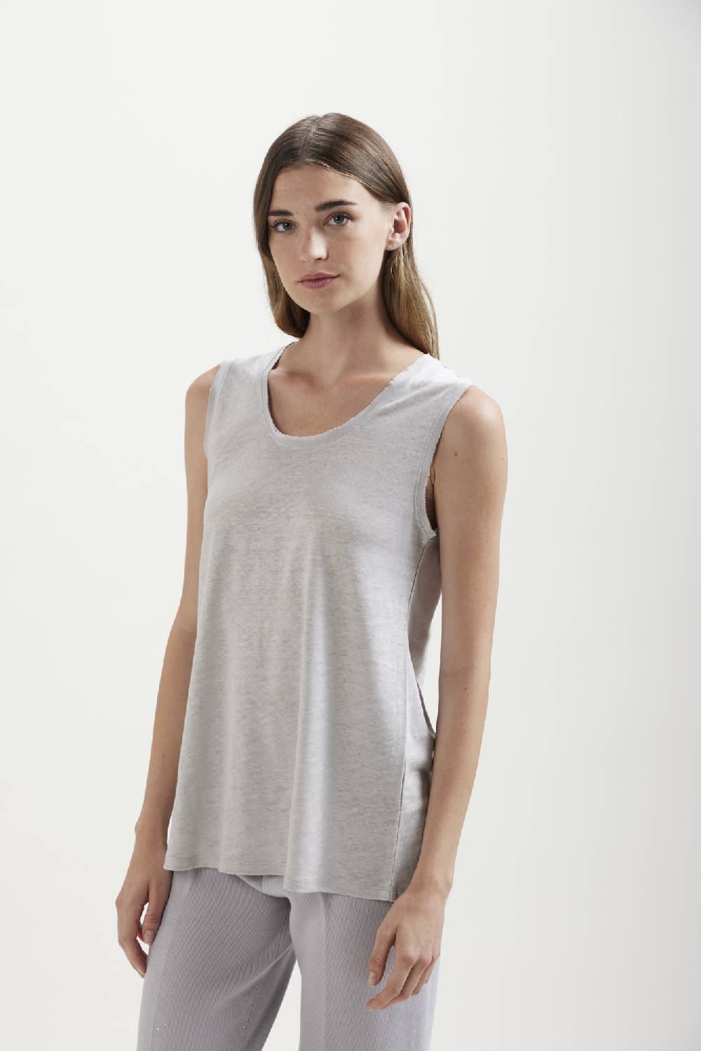 Kangra Cashmere Canotta In Jersey Lino Con Dettagli Di Seta