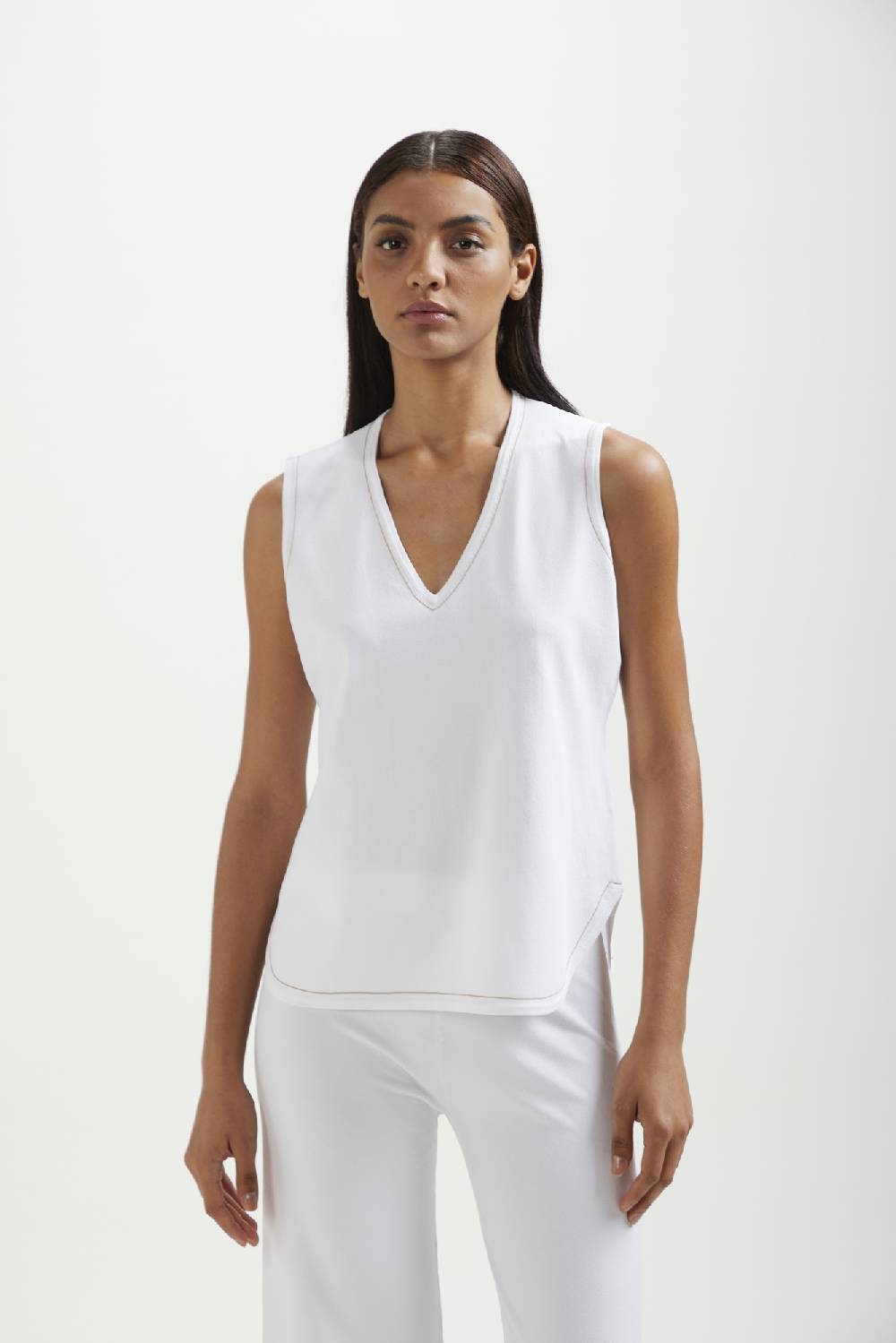 Kangra Cashmere Canotta Stondata Con Impuntura In Contrasto