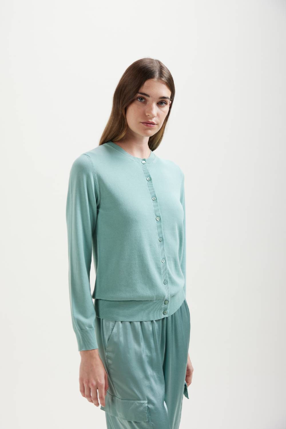 Kangra Cashmere Coreana Manica Lunga Rasata In Cotone