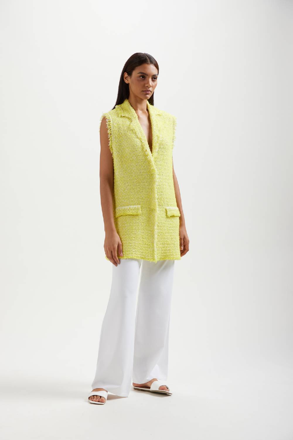 Kangra Cashmere Gilet Lungo Punto Tramato Con Frange