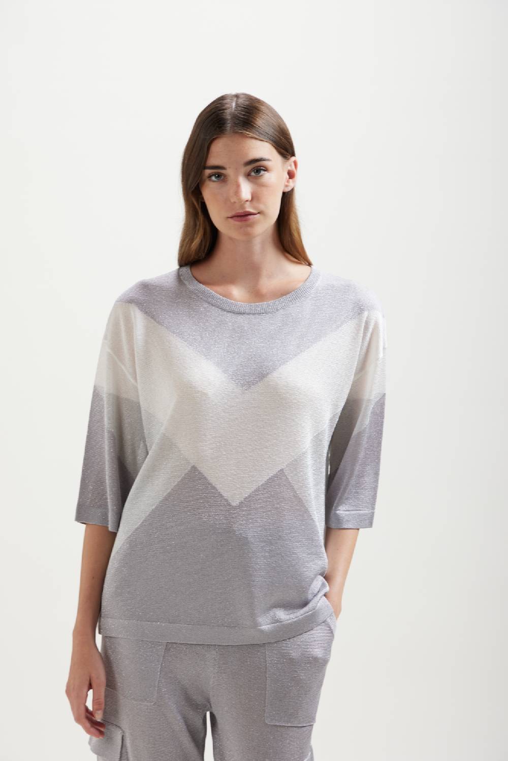 Kangra Cashmere Girocollo Con Intarsio Geometrico In Lurex