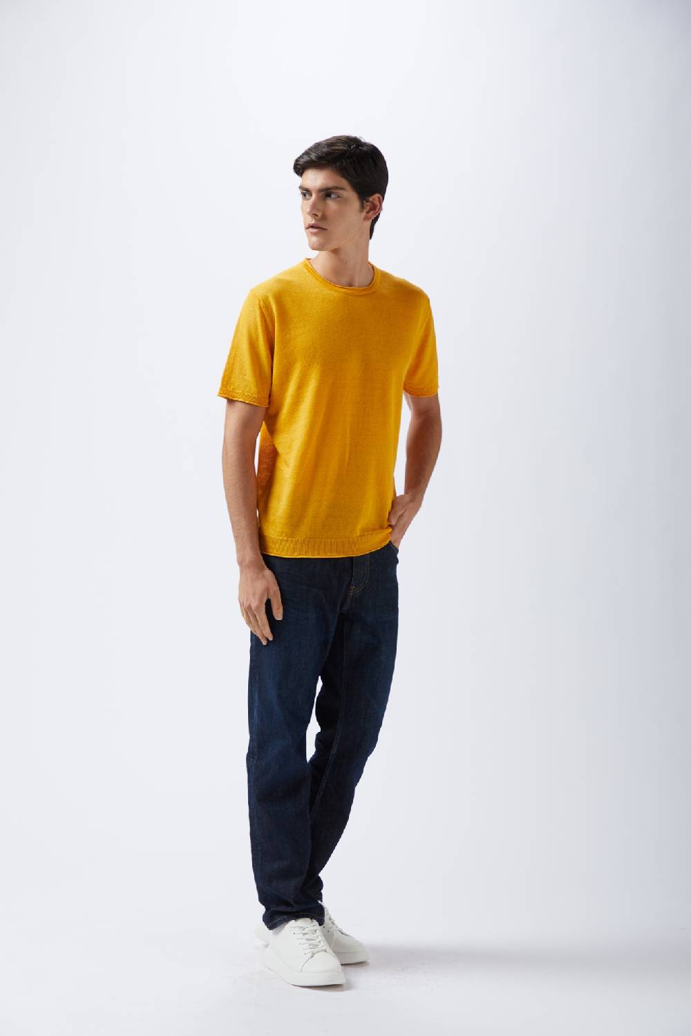 Kangra Cashmere Girocollo Mezza Manica Rasato In Lino