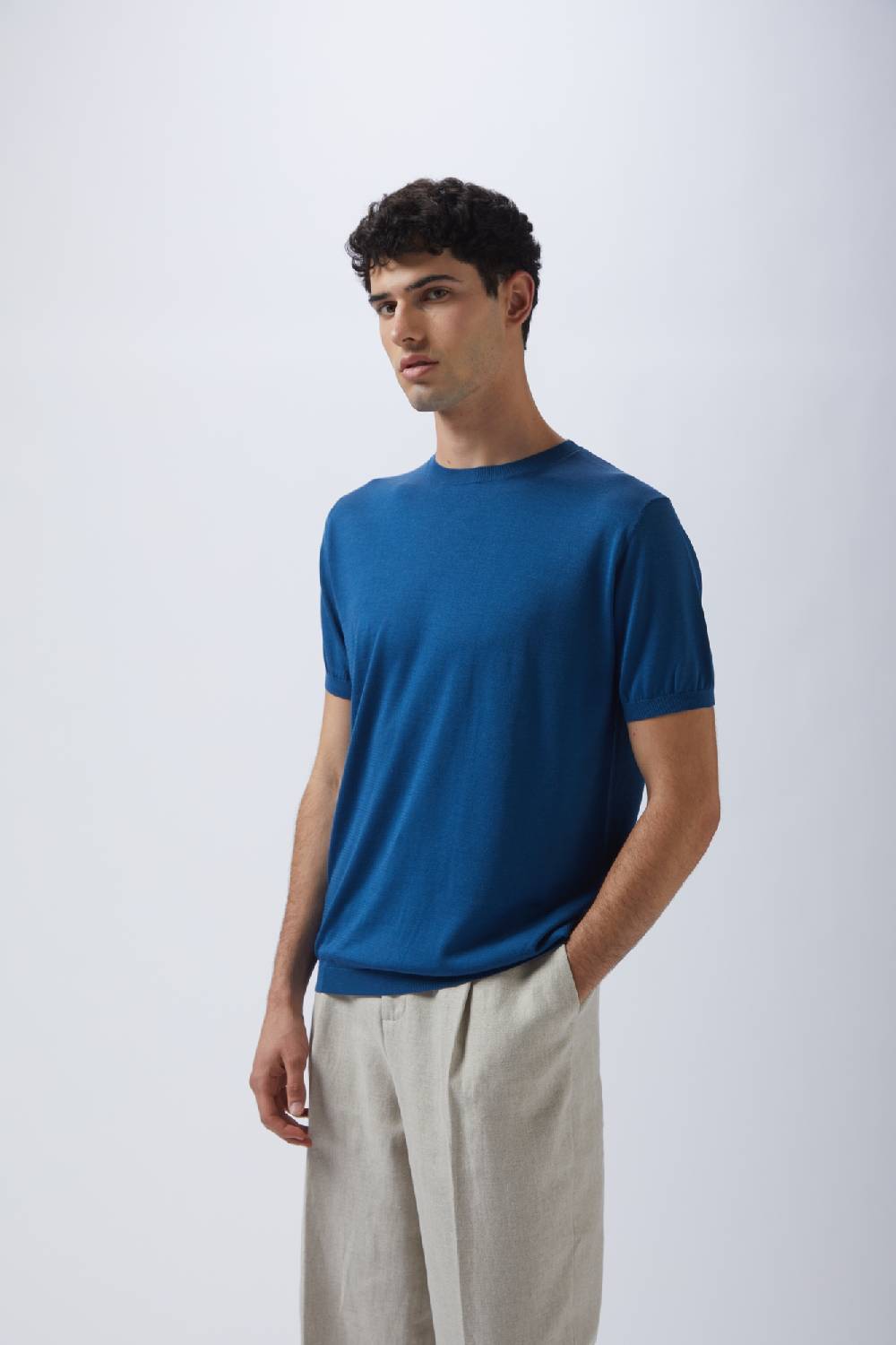 Kangra Cashmere Girocollo Mezza Manica Rasato In Seta e Cotone