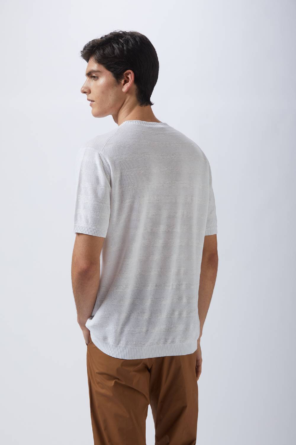 Kangra Cashmere Girocollo Mezza Manica Rigato In Cotone E Lino