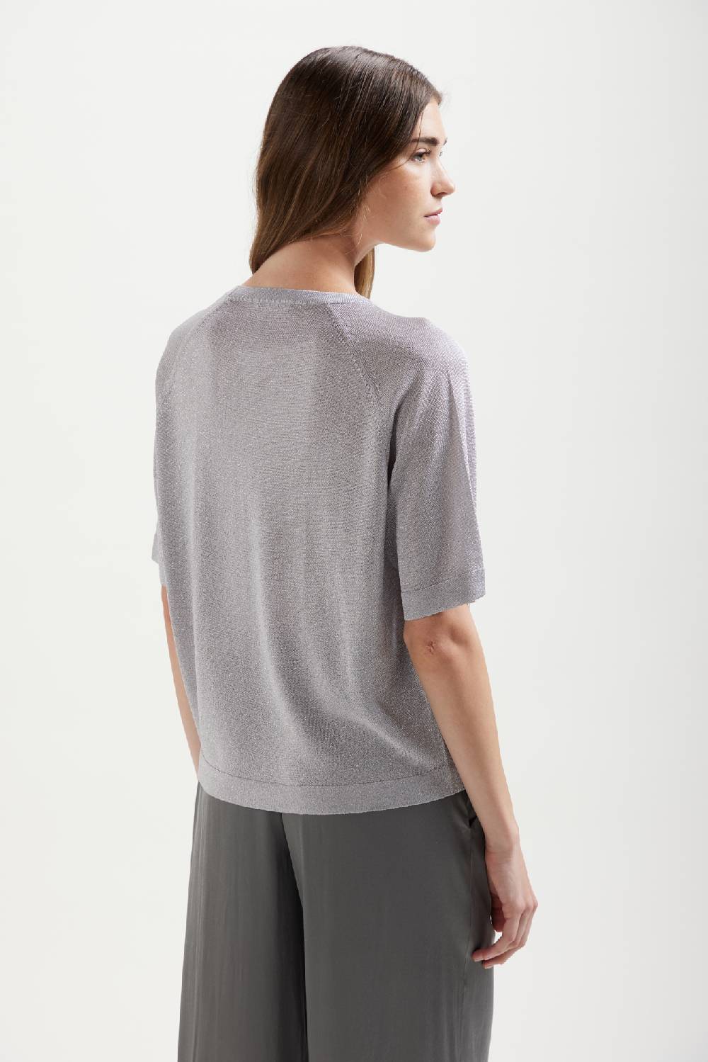 Kangra Cashmere Girocollo Raglan In Lurex Manica Gomito