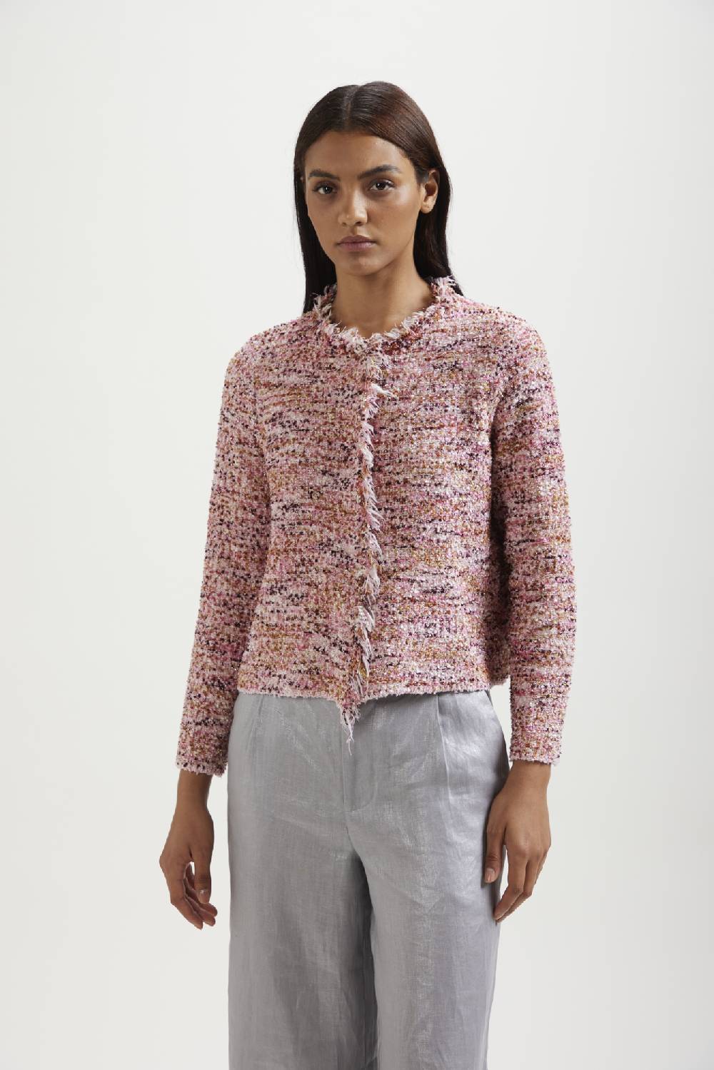 Kangra Cashmere Chanel Punto Tramato Con Frange