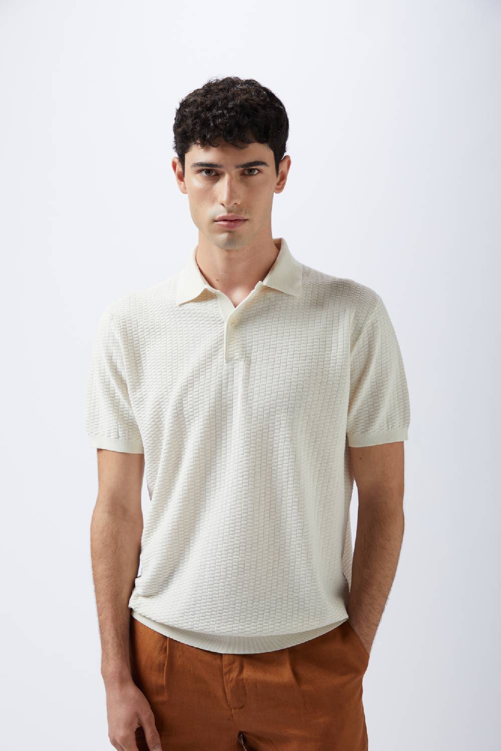 Kangra Cashmere Polo Mezza Manica Punto Nocciola