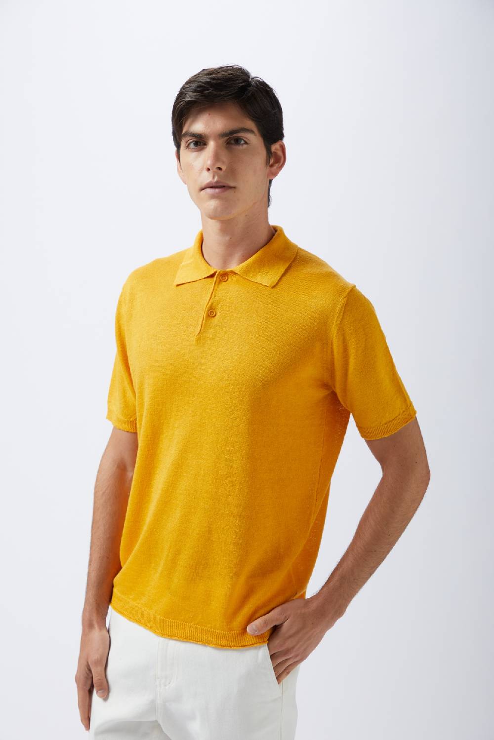 Kangra Cashmere Polo Mezza Manica Rasata In Lino