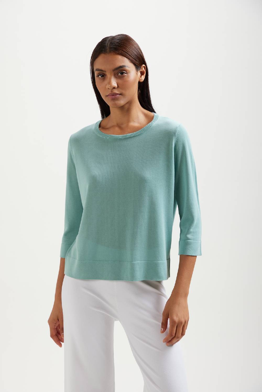 Kangra Cashmere Maglia Girocollo Boxing Manica 3/4 In Cotone