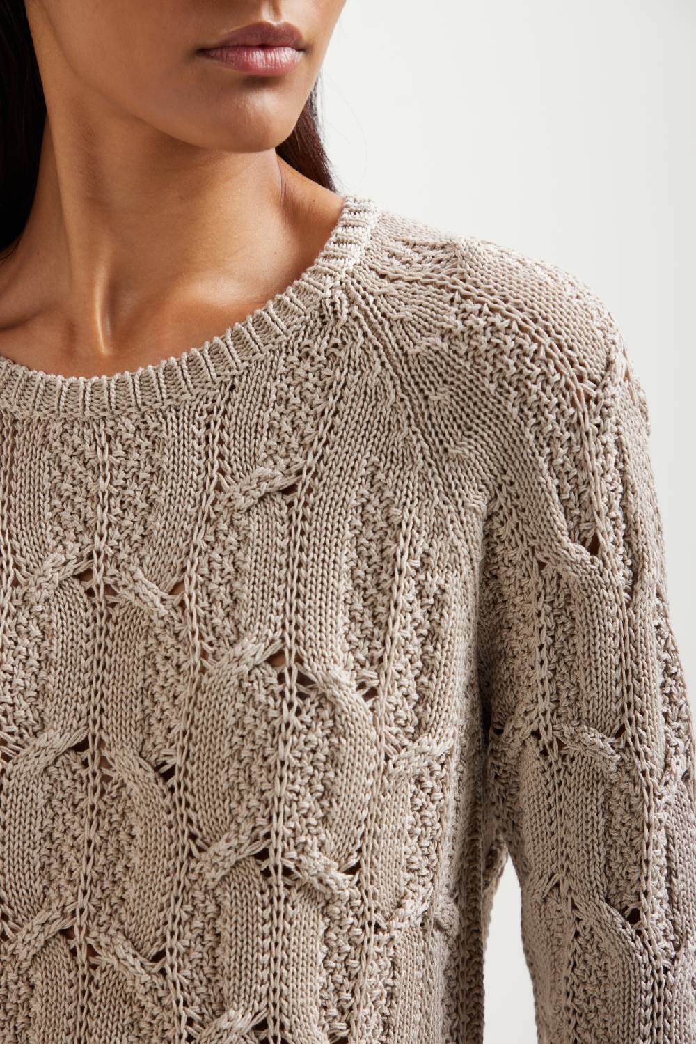 Kangra Cashmere Maglia Girocollo Manica Raglan Con Motivo Di Trecce