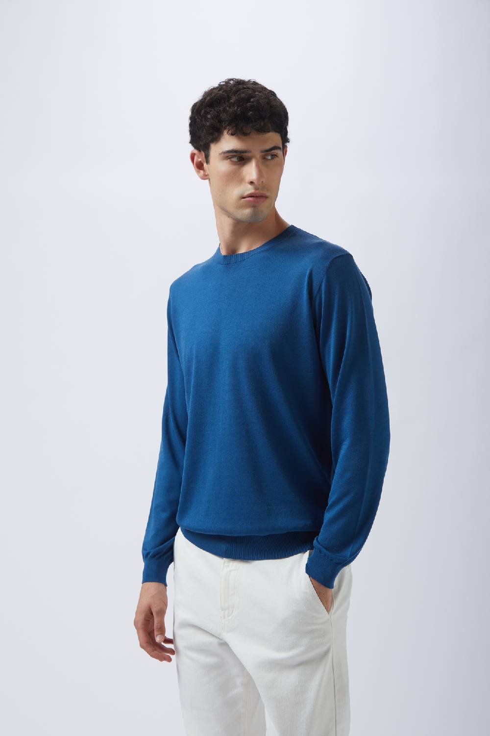 Kangra Cashmere Maglia Girocollo Rasata in Seta e Cotone