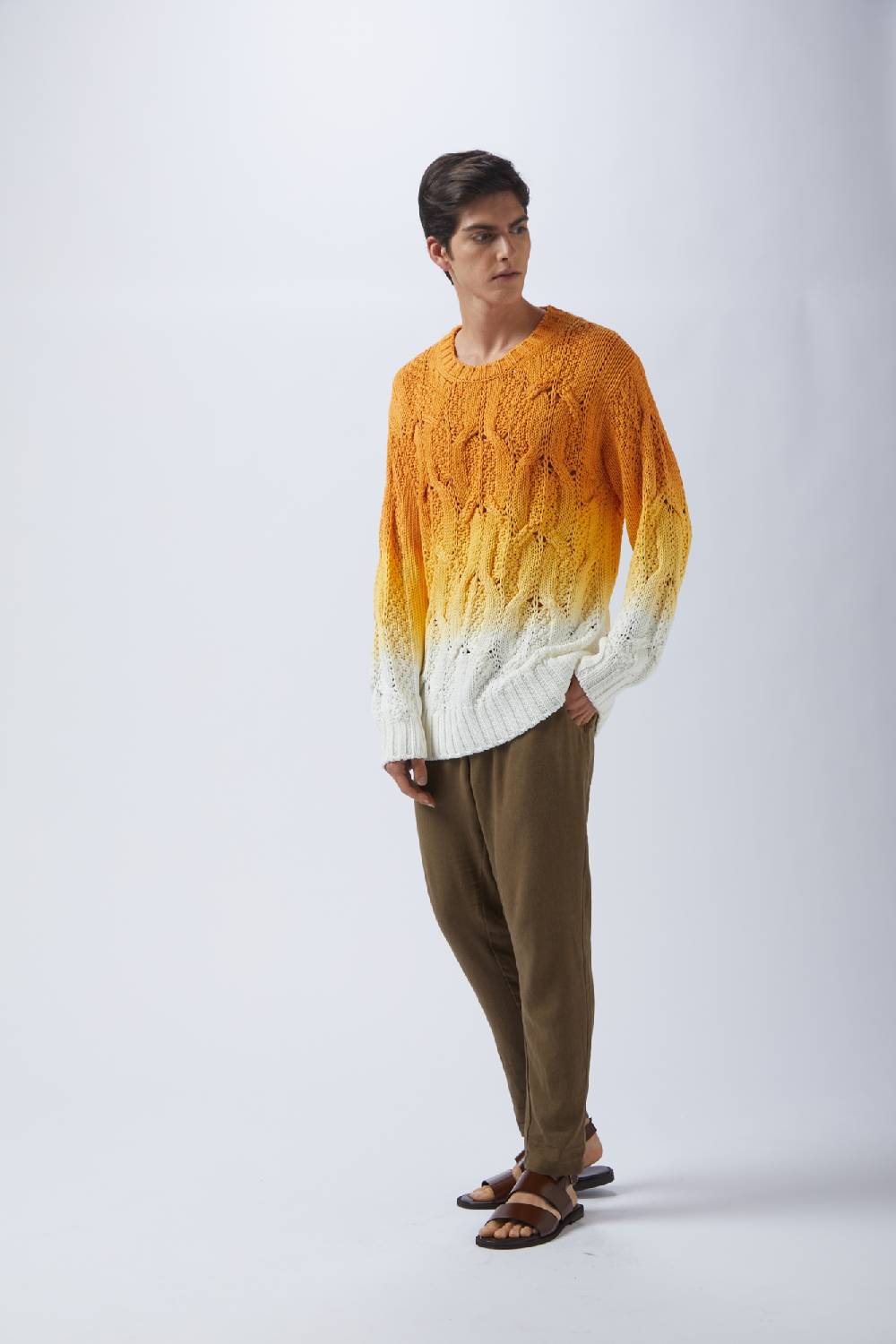 Kangra Cashmere Maglia In Cotone Con Trecce Tintura Sfumata