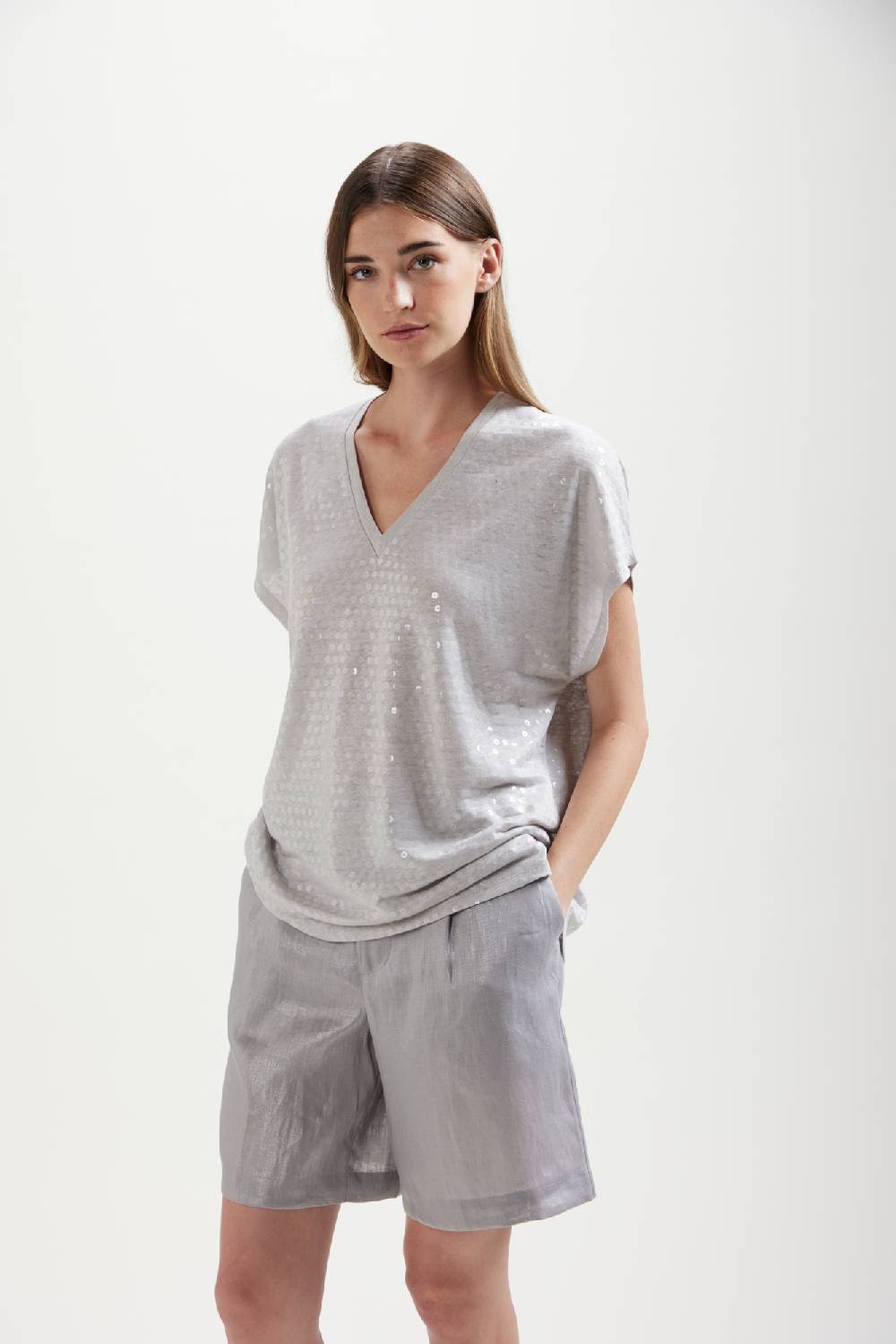 Kangra Cashmere Maglia Scollo V Over Con Stampa Paillettes