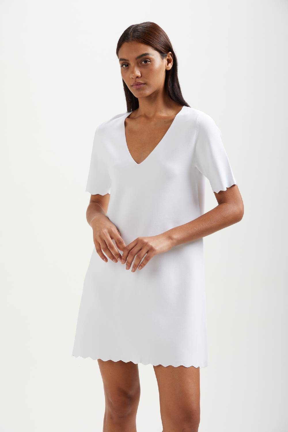 Kangra Cashmere Mini Abito Manica Corta E Punto Milano con Dentello