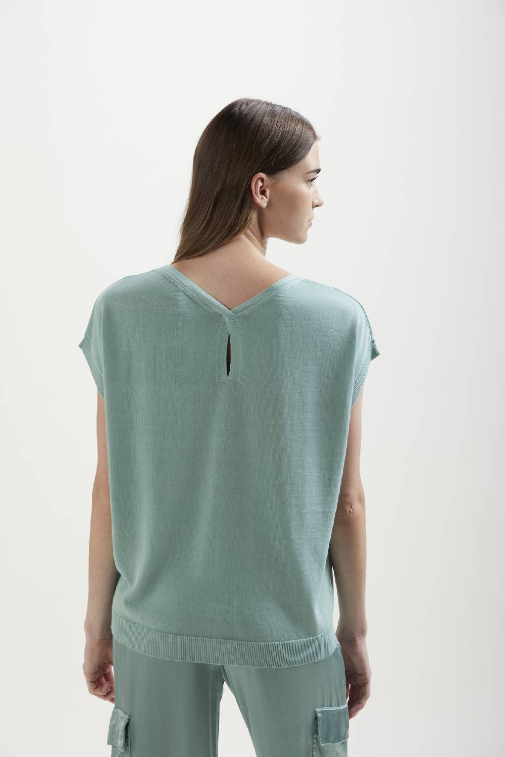 Kangra Cashmere Over Smanicato In Cotone Con Goccia Nella Schiena